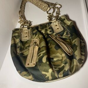Kathy Van Zeeland Camo Shoulder Bag Gold Studded Chain Purse